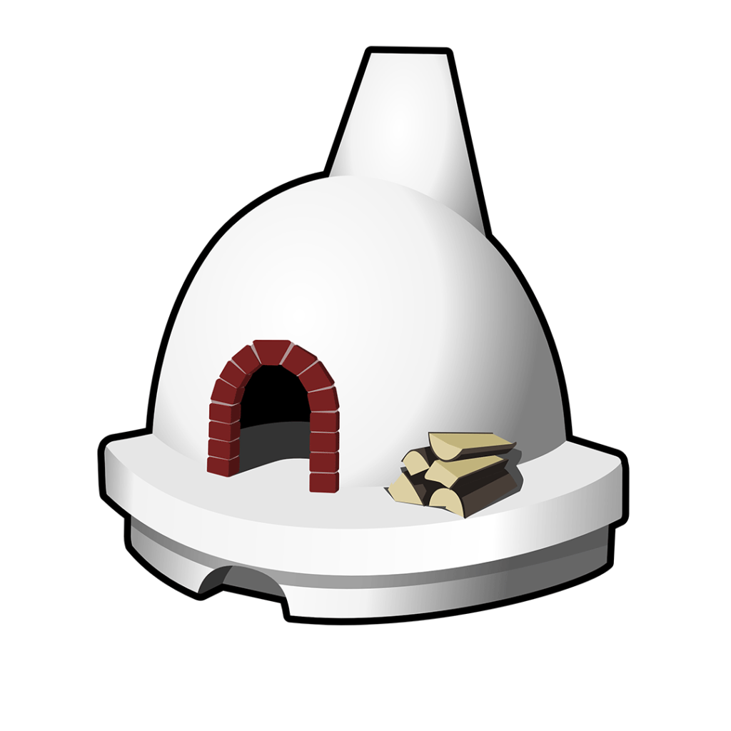 Four à pizza devant un cercle blanc