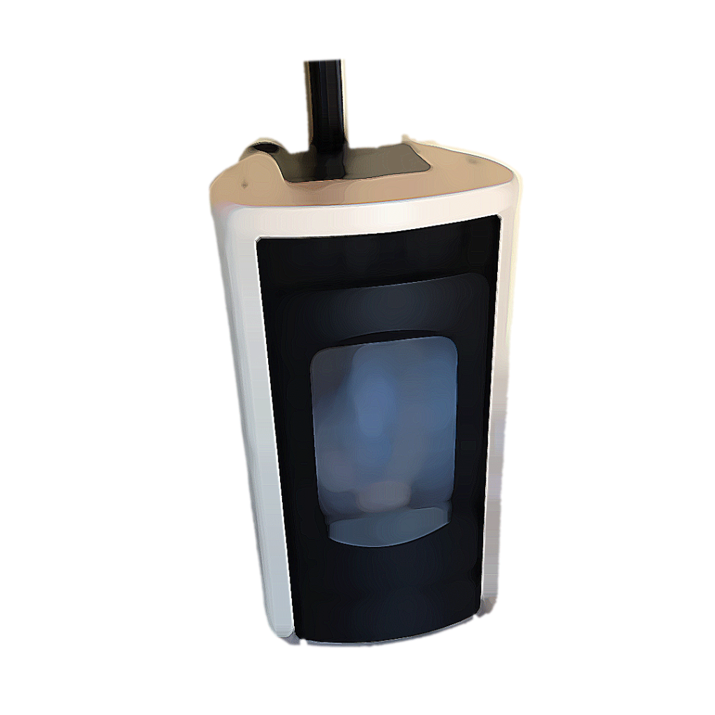 Poêle à granulés devant un cercle blanc