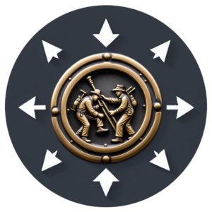 Illustration de deux ramoneurs de l'ancien temps dans un cercle avec des flèches