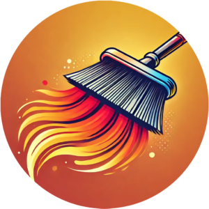 Illustration de balai avec des flames